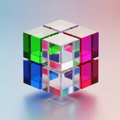 Obraz premium Colorful 3 D cube structure with reflective surfaces
