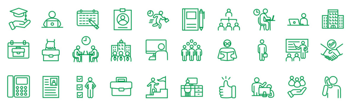 インターンシップに関するラインアイコンセット（線幅変更可能）