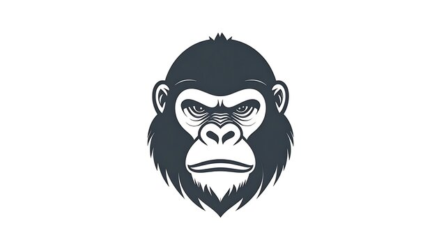 Stylized gray ape head with furrowed brow, isolated against a stark white background, portraying strength and intensity
