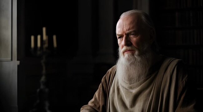 Renaissance Style Aristotle Portrait Looking Toward Copy Space