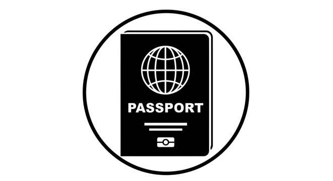 Passport icon with globe on cover in circle frame
