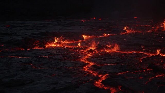Volcanic Eruption with Flowing Lava at Night 1.
