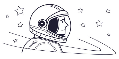 An astronaut in a space helmet gazing at the stars and celestial bodies © Gf