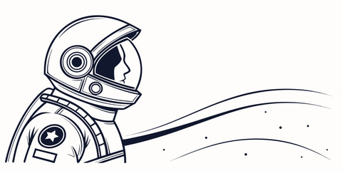 An astronaut in a white spacesuit with a helmet, floating in space with a trail of stars. © Gf