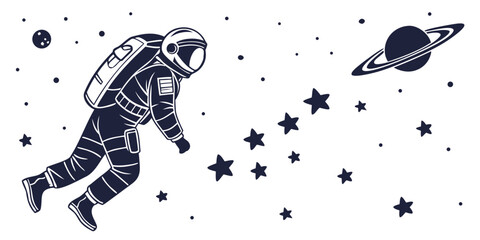 Astronaut floating in space with a planet and stars in the background © Gf