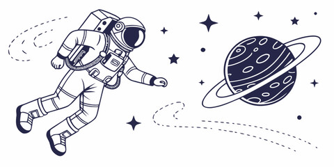 An astronaut floating in space with a planet in the background © Gf