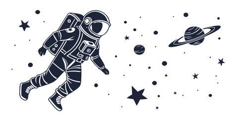 Astronaut floating in space surrounded by celestial objects and stars © Gf