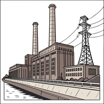 A large industrial power plant with smokestacks