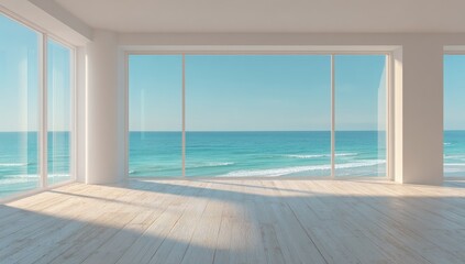 Fototapeta premium Modern Luxury Beachfront Apartment with Panoramic Ocean Views.