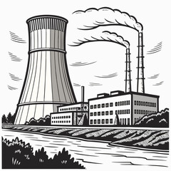 Obraz premium A nuclear power plant with a cooling tower