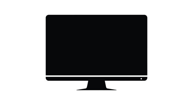 A stark black silhouette of a modern computer monitor with a flat screen and minimal bezel silhouette
