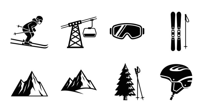 Collection of ski and snowboard resort icons