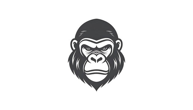 Stern gorilla head illustration. Monochrome image on a white backdrop