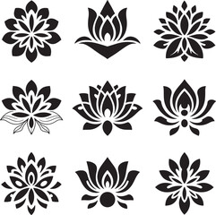Fototapeta premium black lotus flower icons on white background