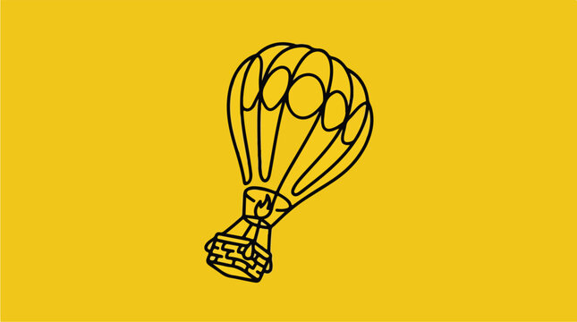 Simple Line Art Hot Air Balloon Illustration on Yellow Background.