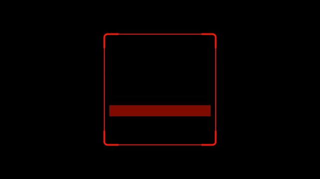 Smartphone QR scan viewfinder overlay. Red square scanning frame animation, camera focus target interface, digital HUD scanner element isolated on transparent background, alpha channel technology UI