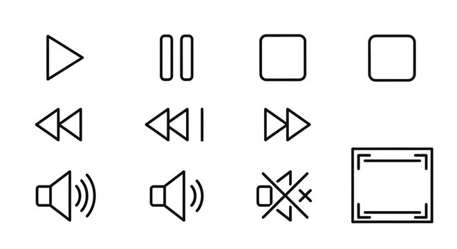 Linear media player and audio control interface icons set