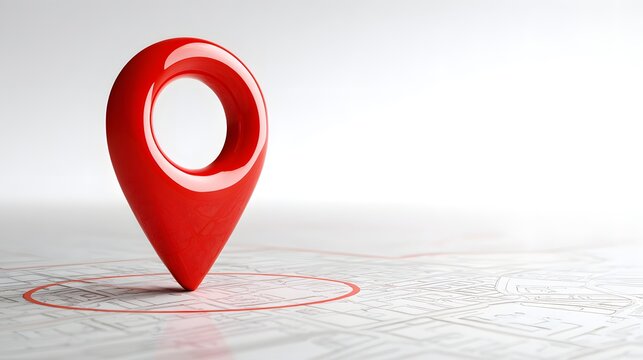 Red Location Pin on a Map with Circle.