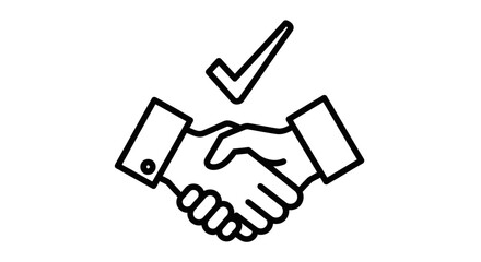 Obraz premium Outline Icon of Business Handshake with Checkmark Symbol on Isolated White Background