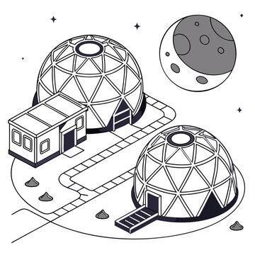 A futuristic space station with domed modules