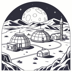 A futuristic lunar colony with domed habitats and a tall tower © md solaimas