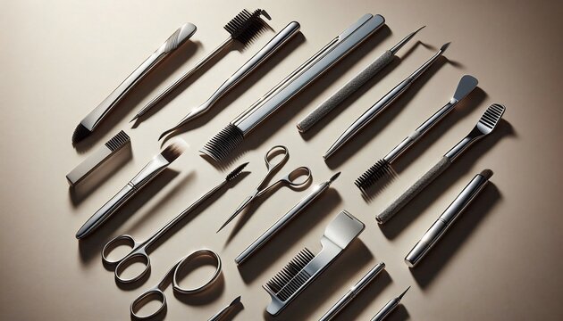 Collection of Surgical Instruments Arranged Artfully on a Surface.