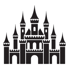 Obraz premium A detailed black silhouette of a fairytale castle with multiple towers and battlements silhouette