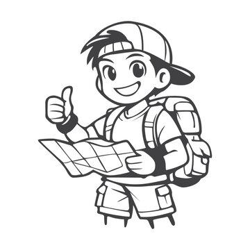Cheerful Explorer Boy Drawing