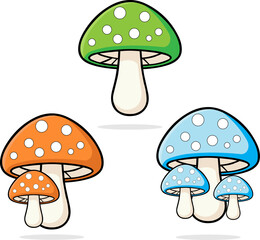 Colorful mushroom icons vector illustration, cartoon fungus symbol collection © monjursamit
