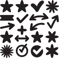 Hand Drawn Symbols Icons Set Star Check Mark Arrow Doodle Vector Collection