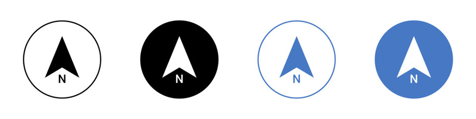 North direction compass needle icons with 'N' in various circular designs, for navigation. © Rehana