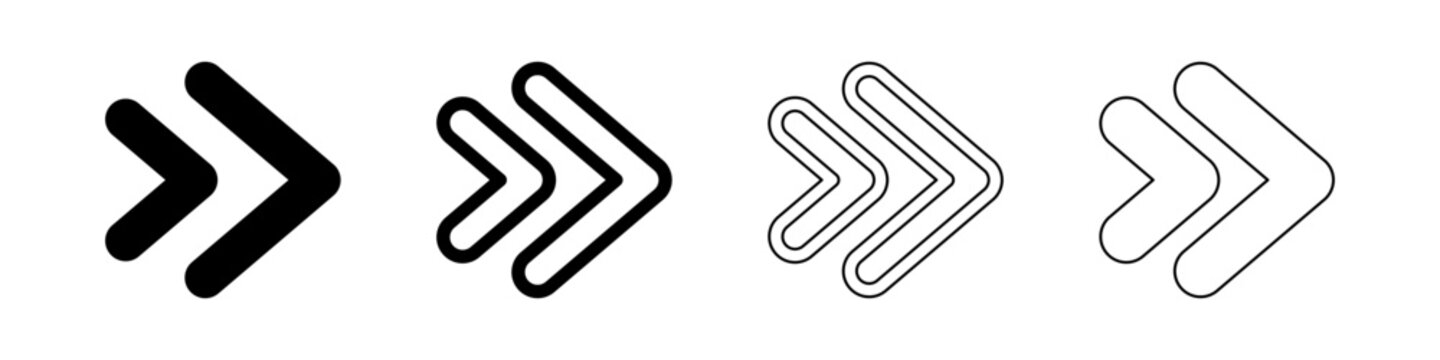Multiple double right arrow icons in various styles, representing fast forward or next action.