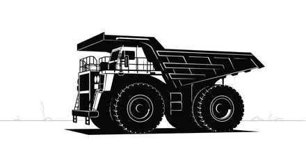 A large black dump truck is depicted in a striking graphic style presented as a silhouette high quality © Jahid