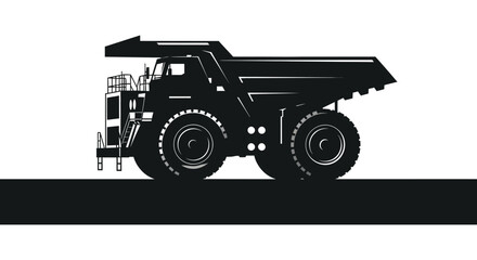A large black mining dump truck is prominently displayed against a stark white background a striking silhouette © Jahid