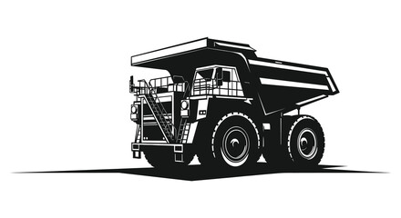 A large black dump truck is depicted in a stark graphic style casting a long shadow silhouette © Jahid
