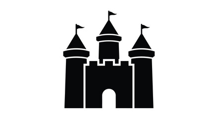 Black castle with multiple towers and a prominent gateway silhouette © RKGolam