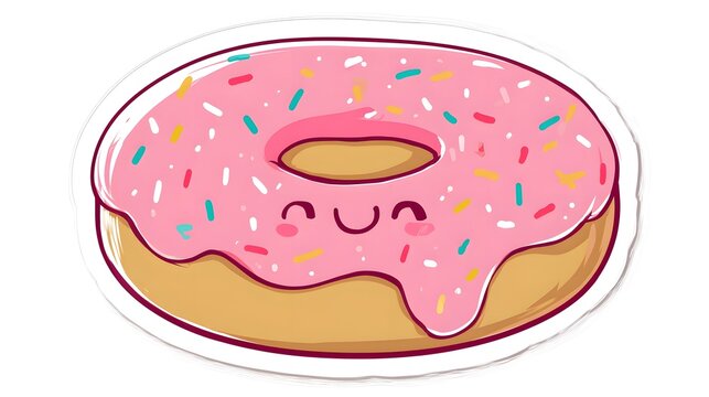 Cute Pink Frosted Donut with Sprinkles and Happy Face.