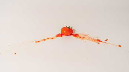 Fresh cherry smashed tomato on a light background. Concept of death © Анастасия Бутко
