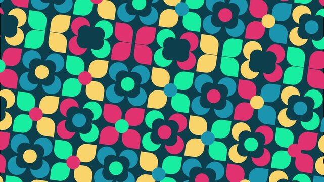 Seamless Small Floral Flowers Geometric Pattern Background with Smooth Diagonal Motion