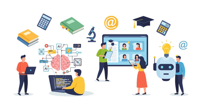 AI and E-learning Concept: Digital Education, Machine Learning, Online Teaching, Virtual Classroom, and Future Technology Integration