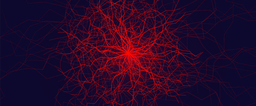Blood Vessel Vein Wireframe Background, Micro Vascular Veins Lines Structure, Cardio Surgery Medicine Concept. Medical Endovascular Neurovascular Science Therapy Graphic. Vector Illustration.