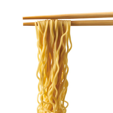 Raw uncooked wheat noodles bundle tied with chopsticks isolated on transparent background
