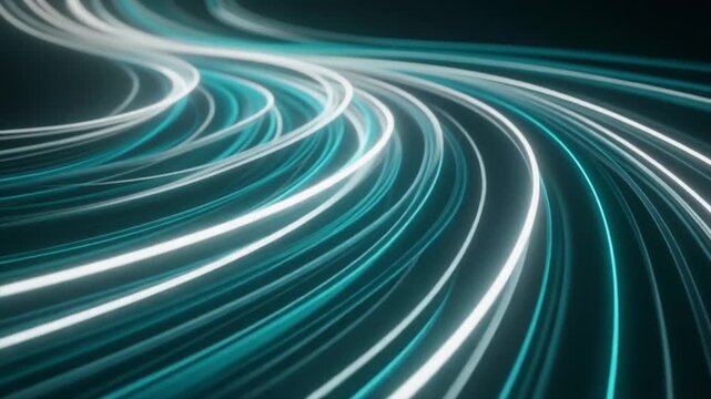 Seamless looping smooth flowing lines cinematic soft S curves teal white glowing colors ultra clean futuristic luminous refined visuals gradient