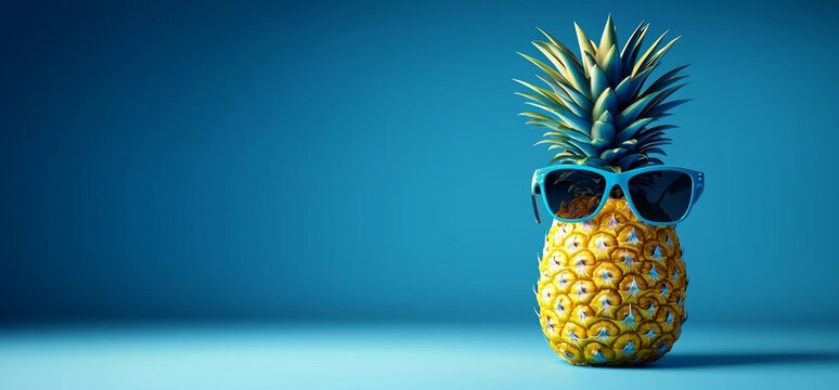 Summery pineapple character enjoying the sun with cool shades.