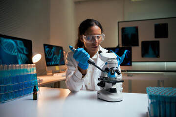 Female scientist doing genetic research in laboratory