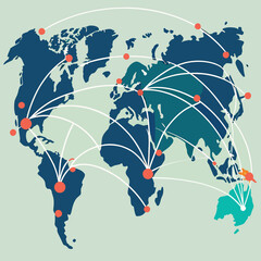Global connections on world map illustrating international networks and travel © Md