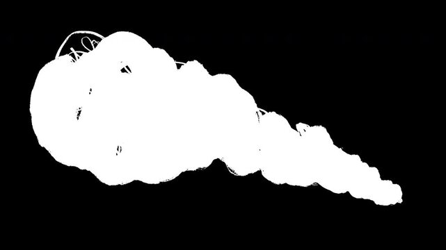 Dynamic stylized 2d animation of thick, loopy colorful smoke clouds with soft blue atmospheric glow. Hand drawn doodle stop motion element, creating playful yet energetic visual effect for art graphic