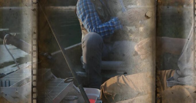 Right-side angler starting reel, left-side angler steadying rod, both preparing line for casting