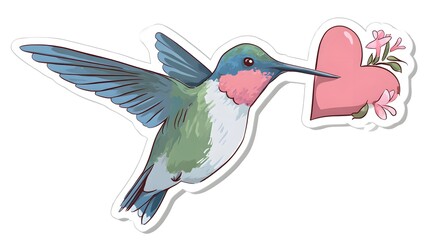 Obraz premium Hummingbird Carrying a Pink Heart with Flowers.