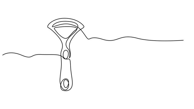 scraper animation continuous one line drawing, Car accessories for the winter - plastic ice scraper isolated on white background, Tongue Scraper for Optimal Oral Hygiene and Fresh Breath, video 4k.